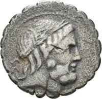 Denar serratus des Q. Antonius Balbus mit Darstellung der Victoria auf einer Quadriga