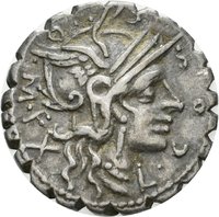 Denar der Römischen Republik mit Darstellung eines Kriegers in einer Biga