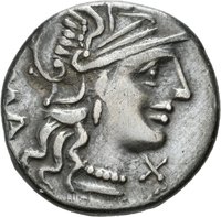 Denar des C. Minucius Augurinus mit Darstellung der Columna Minucia