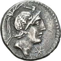 Denar des C. Publicius Malleolus mit Darstellung eines nackten Kriegers