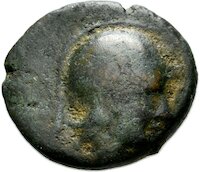 Bronzemünze aus Aigai (Aiolis) mit der Darstellung der Athena