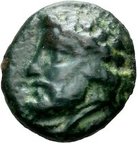 Bronzemünze aus Temnos (Aiolis) mit Darstellung des Dionysos