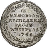 Medaille der Reichsstadt Schwäbisch Hall auf die erste Säkularfeier des Westfälischen Friedens, 1748