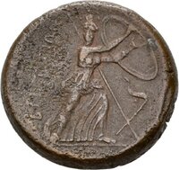 Bronzemünze der Brettii mit Darstellung des Ares