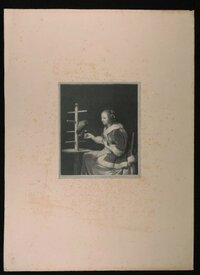 Lithographie mit Darstellung einer Frau mit Papagei
